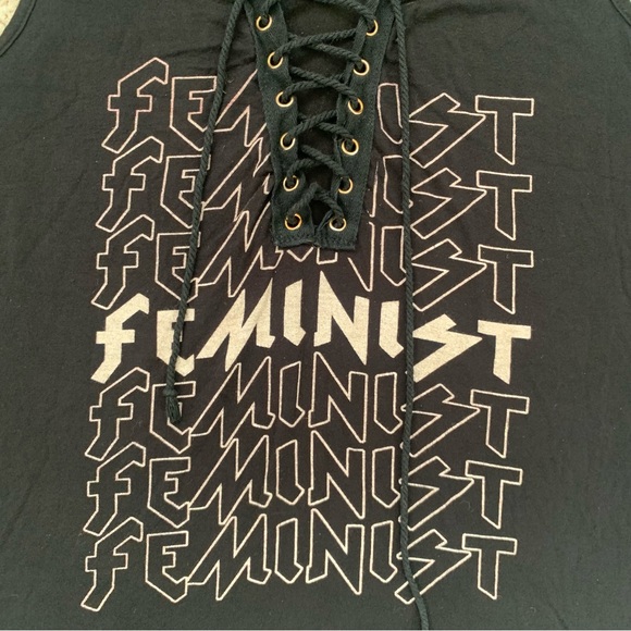 ‘Feminist’ Hard Rock Band Font Lace Up Tank Top Size M/L - Picture 3 of 5